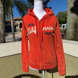 Hollister California Surf Orange Full Zip Hoodie Sz M - Embroidered Y2K sweater